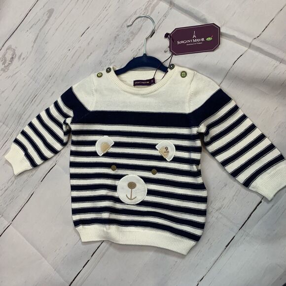 Baby Toddler striped bear sweater 9M navy unisex boy Sergent Major France Europe - Picture 2 of 9